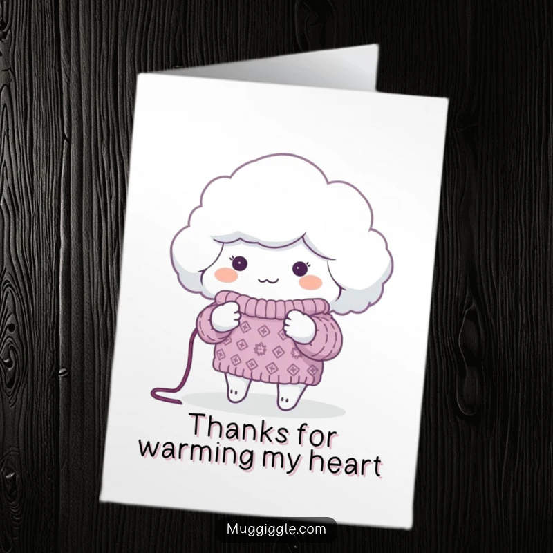 Funny Free Printable Thank You Card: Cloud knitting a sweater for a chilly planet, expressing thanks.