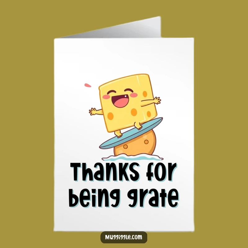 Funny Free Printable Thank You Card: Surfing Cheese Character for a Downloadable Gift