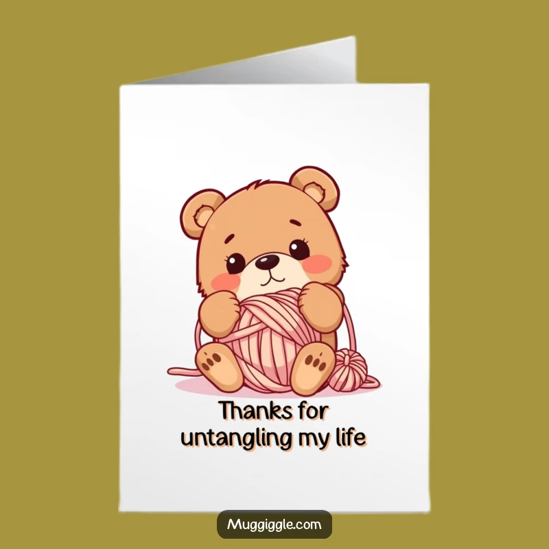 Free Printable Thank You Card: Clumsy Bear Yarn Chaos, Grateful Humor Design