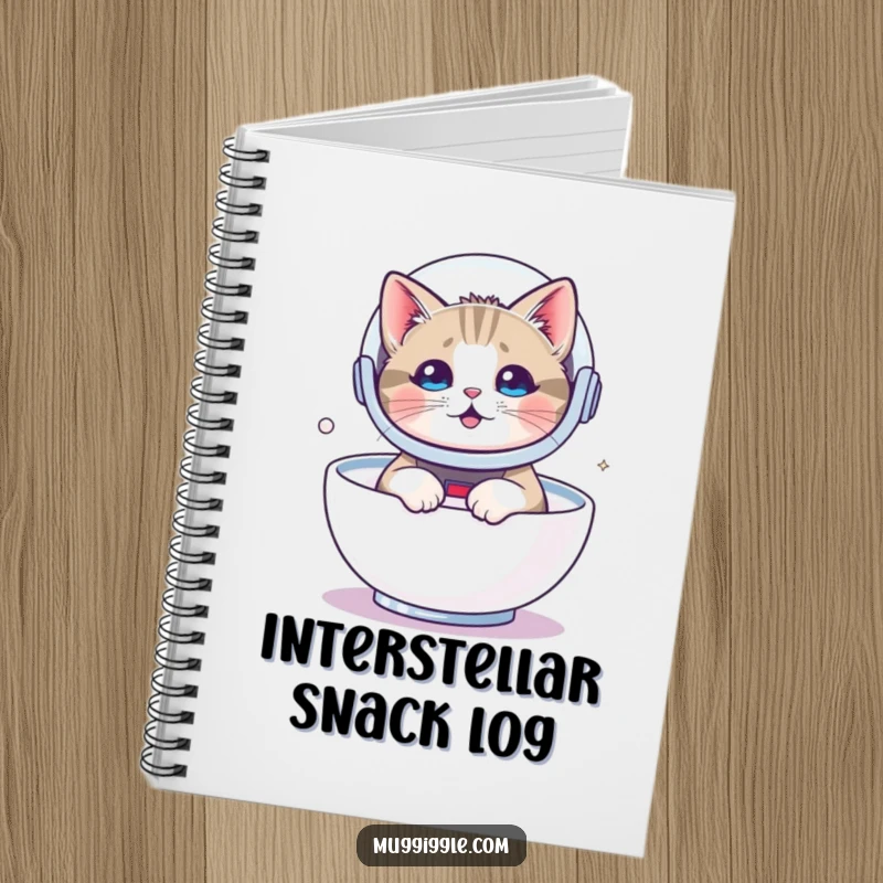 Funny notebook cover featuring a cat in an astronaut helmet floating in milk, inspiring creativity and cosmic dreams.