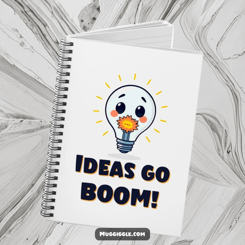 Funny Notebook: A surprised lightbulb character emitting a colorful explosion, ideal for jotting down ideas and breakthroughs.