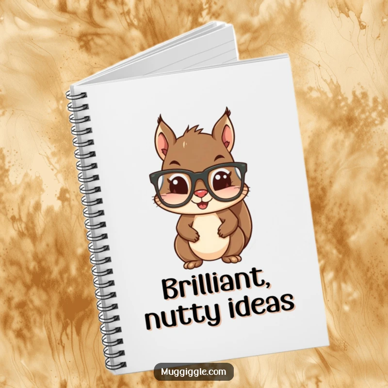 Funny notebook cover featuring a squirrel hilariously trying on oversized glasses, inspiring creativity and woodland adventures.