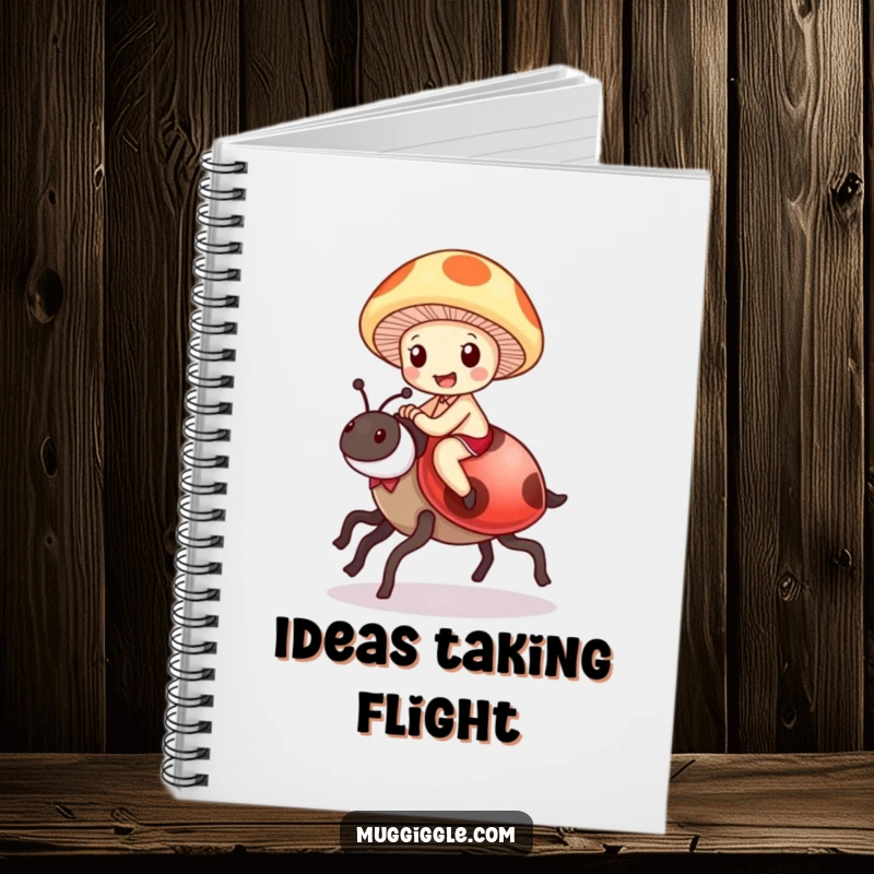 Funny Mushroom Ladybug Notebook: A delighted mushroom character joyfully rides a ladybug like a steed, a humorous journal.