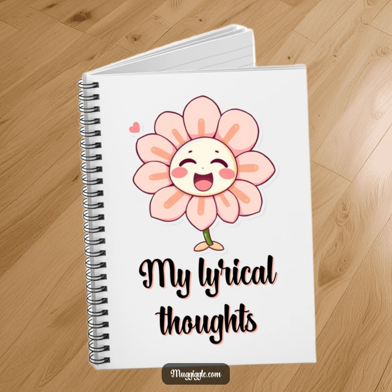 Funny notebook with a singing flower character with laughter-shaped petals, perfect for journaling, planning, or taking notes with a happy theme.