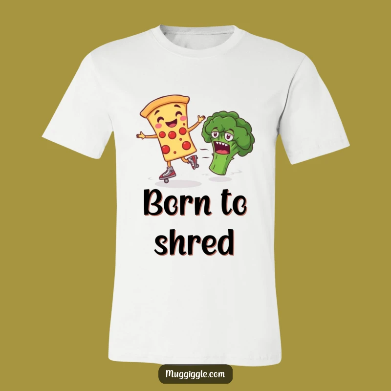 Funny Pizza Skater T-Shirt: Hilarious Veggie-Dodging Gift for Foodies
