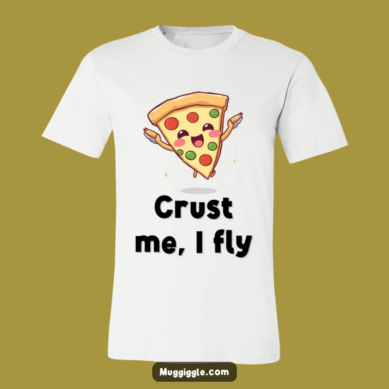 Funny Pizza Flying T-Shirt: Joyful Slice Character - Hilarious Foodie Apparel Gift