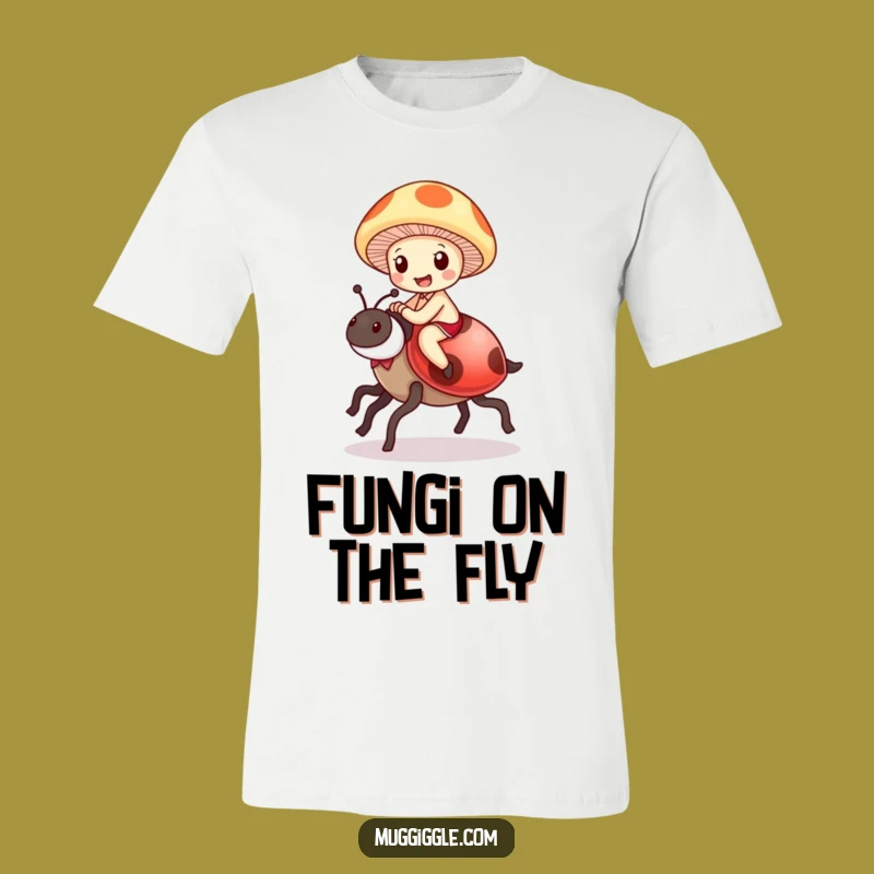Funny Mushroom Ladybug T-Shirt: Delighted Cartoon Adventure Tee