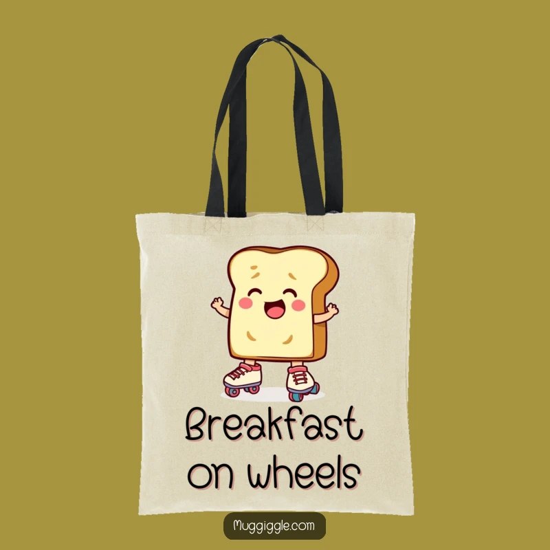 Funny Toast Roller Skates Tote Bag: Determined Cartoon Carry-All
