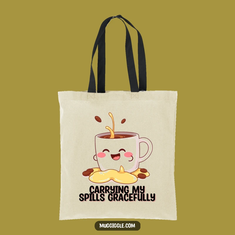 Funny Giggle Spills Tote Bag: Coffee Mug Character, Decorative & Humorous Carry-All