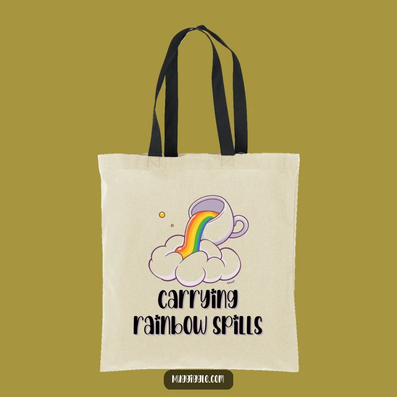Funny Cloud Tea Spill Tote Bag: Carry Your Essentials with a Surprised Cloud & Rainbow