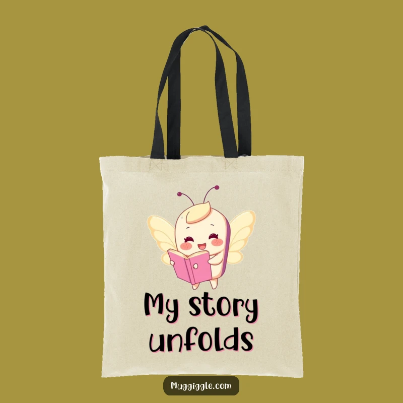 Funny Book Lover Tote Bag: Flying Character Butterfly Wings Carry-All
