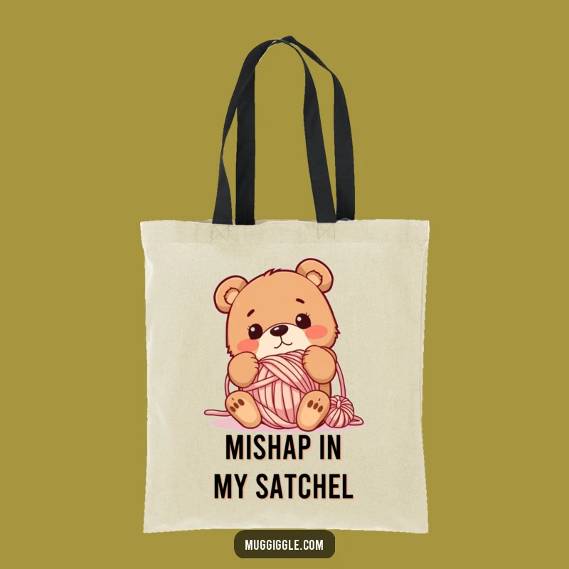 Funny Clumsy Bear Yarn Tote Bag: Tangled Character - Chic Crafting Companion Gift