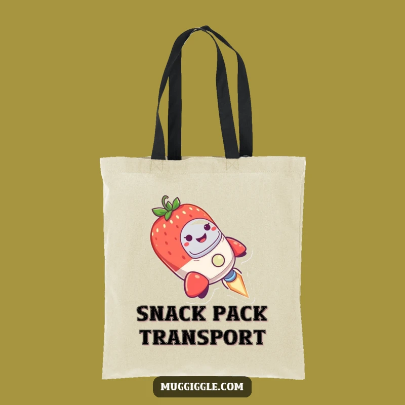Space Fruit Funny Tote Bag: Strawberry Rocket Adventure, Humorous Carryall